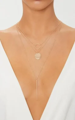 Gold Layered Disk Plunge Necklace