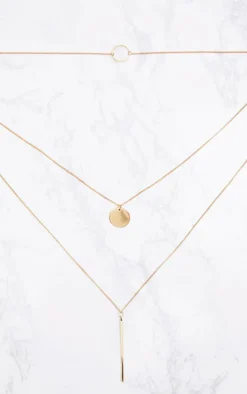 Gold Layered Disk Plunge Necklace