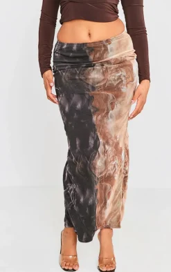 Gold Marble Printed Lined Mesh Maxi Skirt