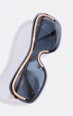 Gold Metal Detailing Visor Sunglasses