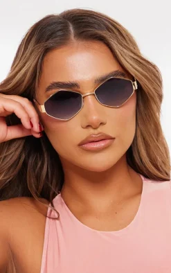 Gold Metal Frame Hexagonal Sunglasses