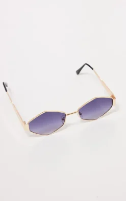 Gold Metal Frame Hexagonal Sunglasses