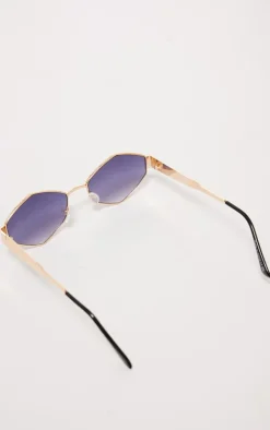 Gold Metal Frame Hexagonal Sunglasses