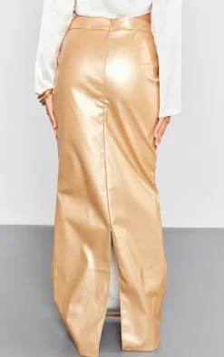 Gold Metallic Faux Leather Maxi Skirt
