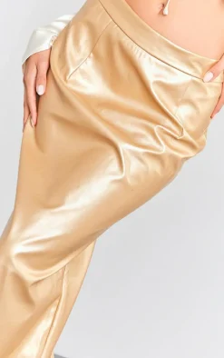 Gold Metallic Faux Leather Maxi Skirt