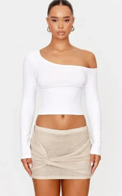 Gold Metallic Knit Knot Detail Mini Skirt