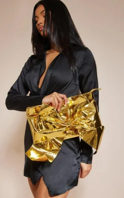 Gold Metallic Oversized Bow Clutch Bag