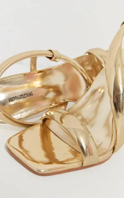 Gold Metallic PU Square Toe Padded Asymmetric High Heeled Sandals