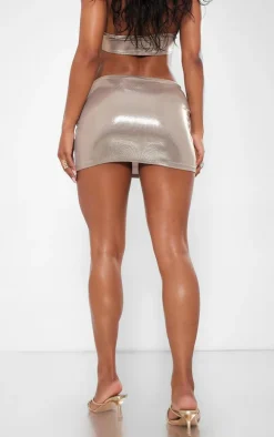 Gold Metallic Trim Asymmetric Mini Skirt