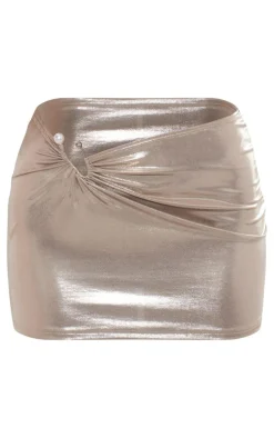 Gold Metallic Trim Asymmetric Mini Skirt