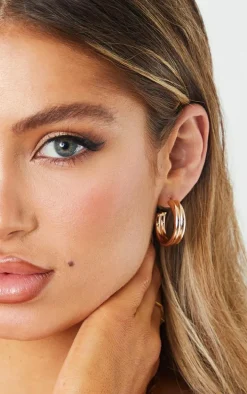 Gold Mini Chunky Double Hoop Earrings