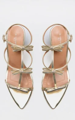 Gold Mirror PU Point Toe Strappy Heeled Sandals