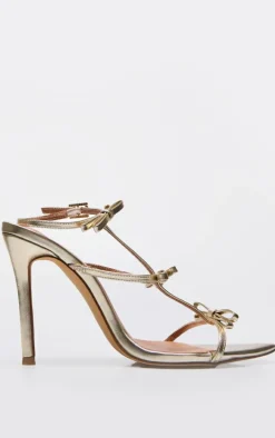 Gold Mirror PU Point Toe Strappy Heeled Sandals