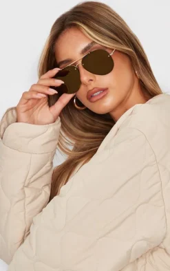 Gold Mirrored Lens Aviator Sunglasses