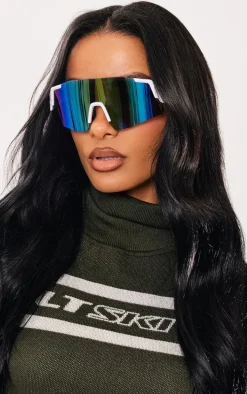 Gold Mirrored Lens Shield Sporty Visor Sunglasses