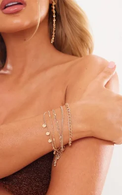 Gold Mixed Chain Charm Detail Bracelet Multipack
