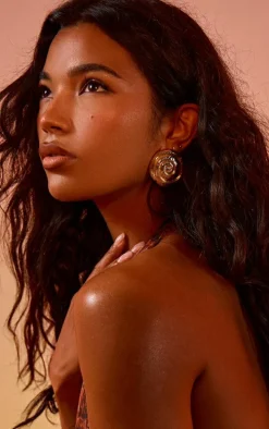 Gold Molten Swirl Statement Stud Earrings