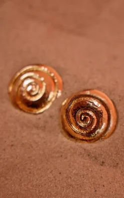 Gold Molten Swirl Statement Stud Earrings