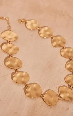 Gold Molten Texture Oval Disk Necklace