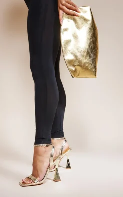 Gold Patent PU Mid Flare Heeled Sandals