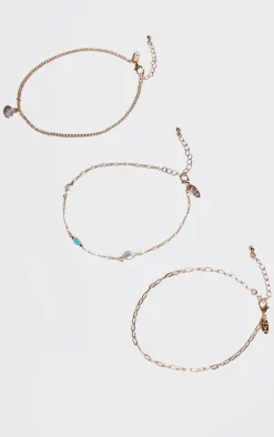 Gold Pearl & Shell Detail Layered Anklet