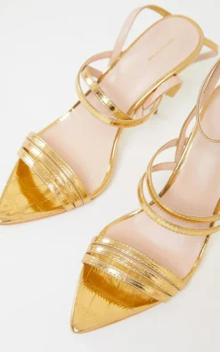 Gold Point Toe Pin Heels Double Strap Heels Sandals