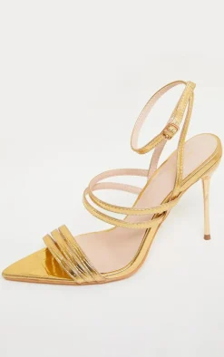 Gold Point Toe Pin Heels Double Strap Heels Sandals
