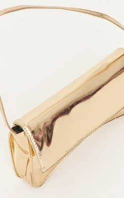 Gold PU Flap Over Baguette Shoulder Bag