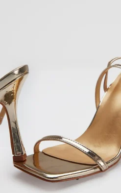 Gold PU Square Toe Barely There Mid Heeled Sandals