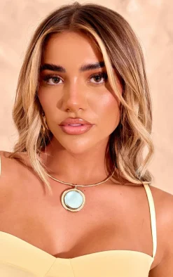 Gold Ribbed Oversized Gem Stone Choker