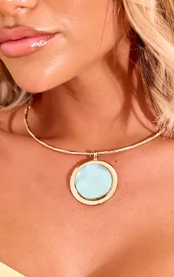 Gold Ribbed Oversized Gem Stone Choker