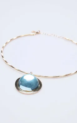 Gold Ribbed Oversized Gem Stone Choker