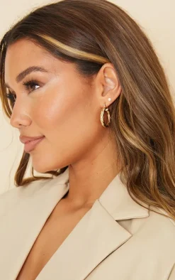 Gold Rope Twist Textured Hoop Earrings