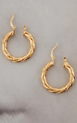 Gold Rope Twist Textured Hoop Earrings