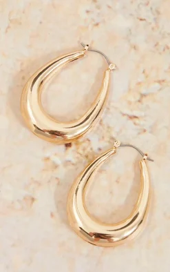Gold Rounded Oval Hoop Earrings