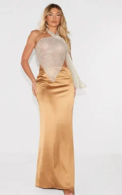 Gold Sequin Backless High Neck Top