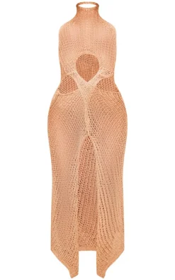 Gold Sequin Knit Cut Out Maxi Dress