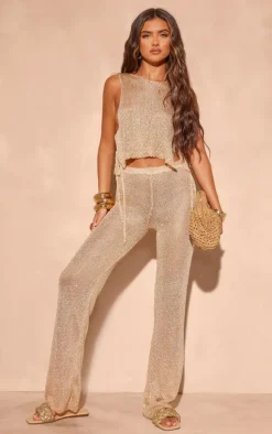 Gold Sequin Knit Wide Leg Floaty Pants