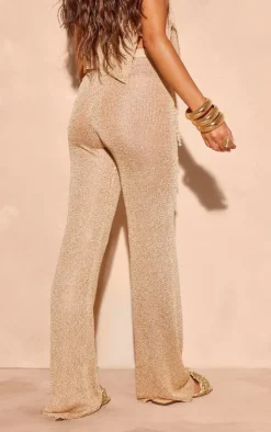 Gold Sequin Knit Wide Leg Floaty Pants