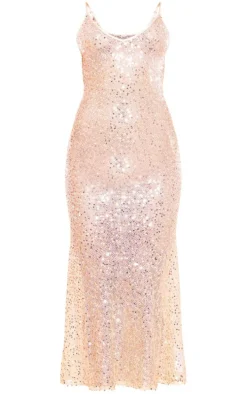 Gold Sequin V Neck Maxi Dress