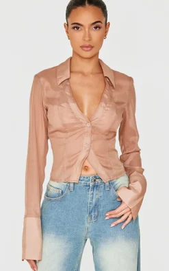 Gold Sheer Chiffon Fitted Shirt