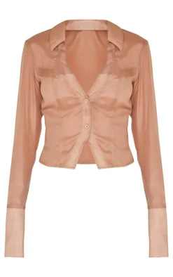 Gold Sheer Chiffon Fitted Shirt
