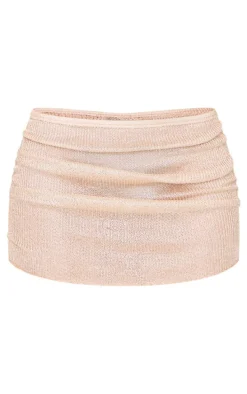 Gold Sheer Sequin Knit Ruched Side Mini Skirt