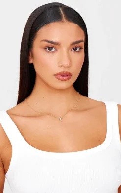 Gold Simple Dainty Diamante Cross Necklace