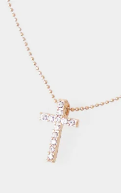 Gold Simple Dainty Diamante Cross Necklace