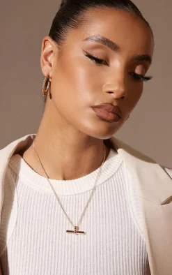 Gold Simple Thick T Bar Necklace