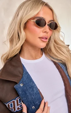 Gold Slim Oval Lens Sunglasses