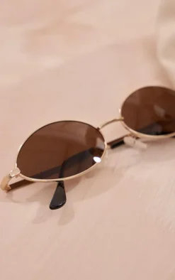 Gold Slim Oval Lens Sunglasses