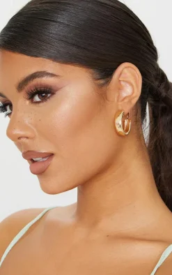 Gold Small Chunky Tubular Hoop Earrings