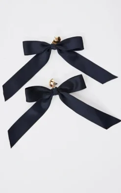Gold Stud Black Bow Earrings